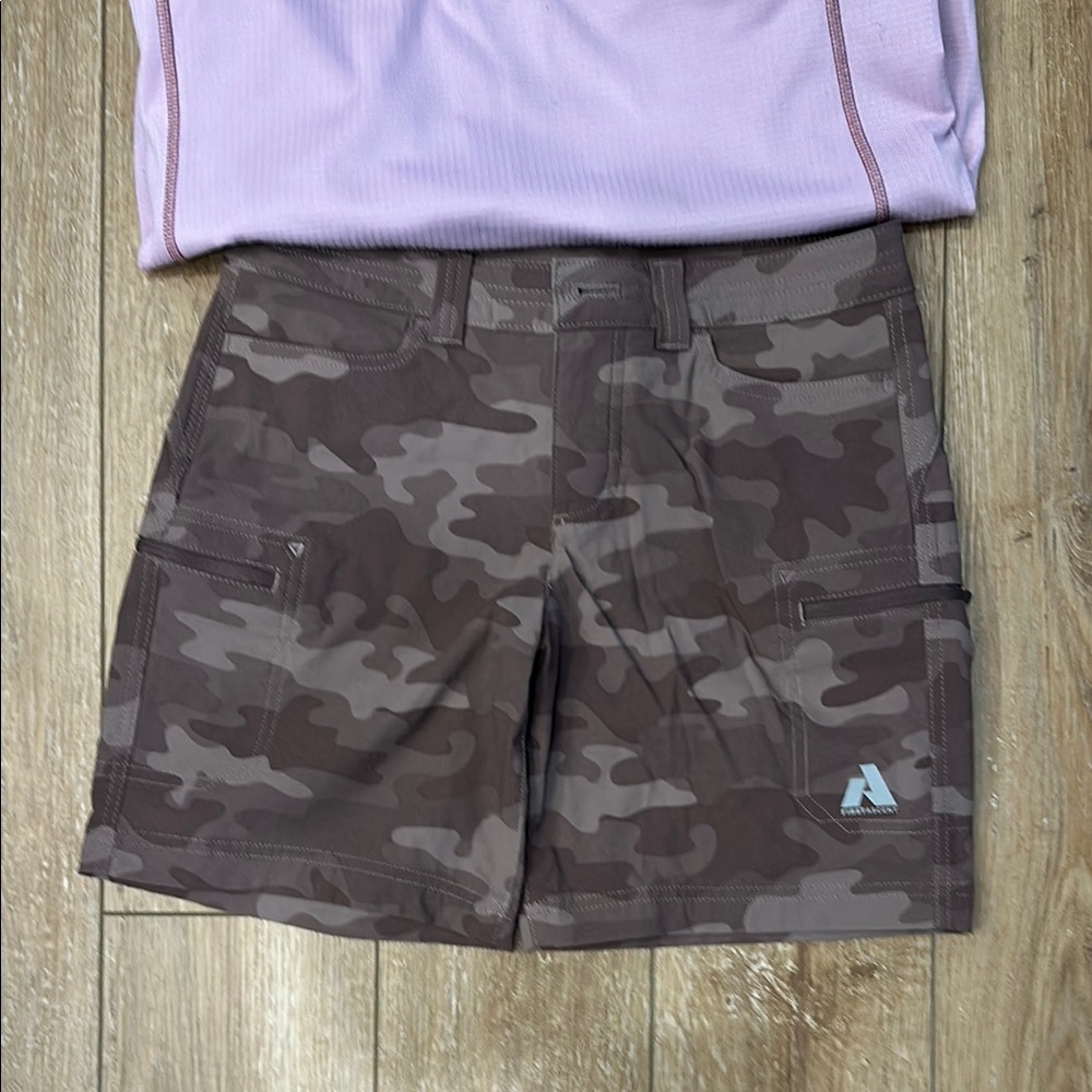 Eddie Bauer First Ascent Dark Punk Purple Camo Hiking Athletic Shorts Size 0